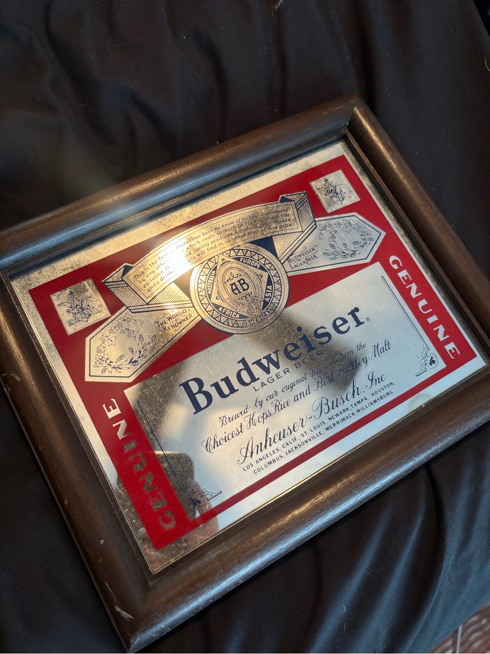Budweiser Framed Reflective Sign in Red and Silver